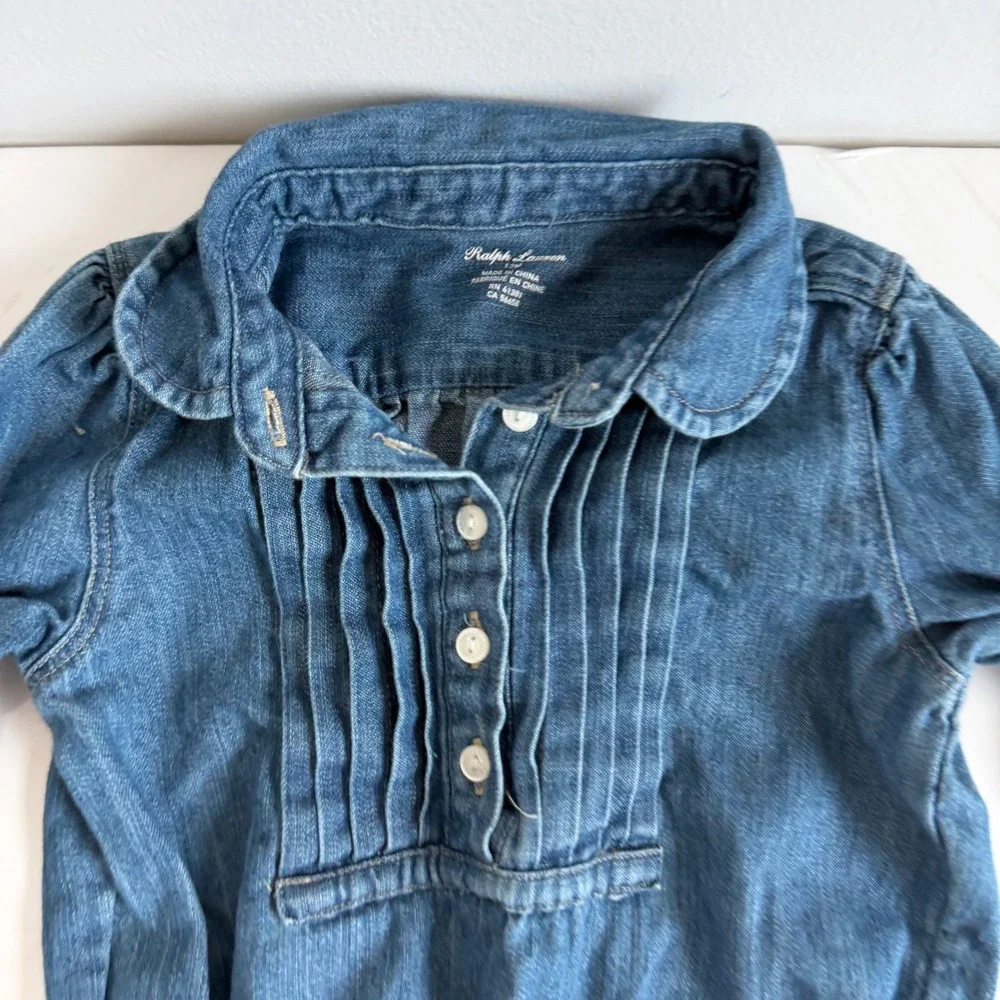 Ralph Lauren Chambray Pleated Coveralls Size 12 Months